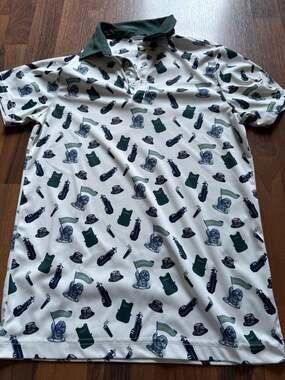 Swannies Cinderella Story Golf Polo Shirt Youth XL Y18 White Green All-Over Prin